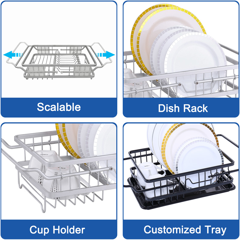 Expandable Dish Drying Rack with Utensil Holder