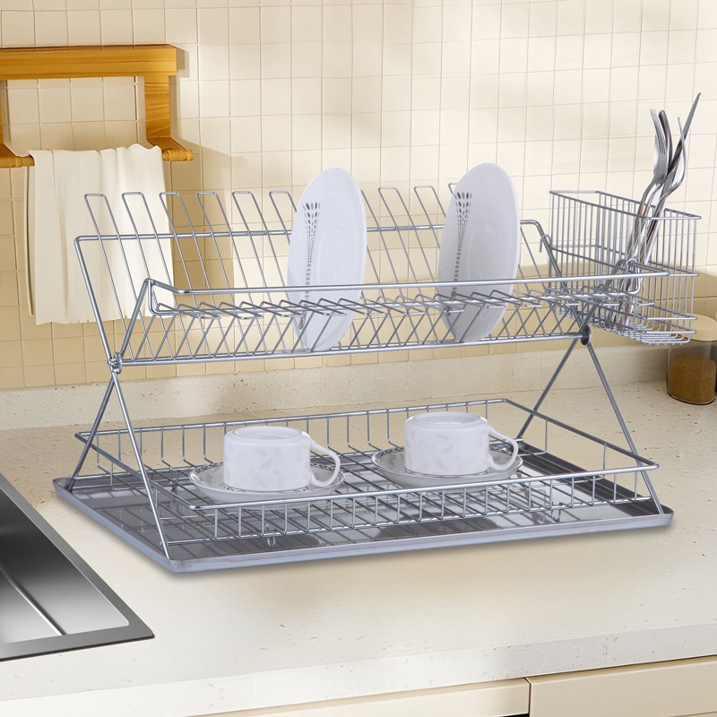 2 Tier Folding Dish Rack with Tray