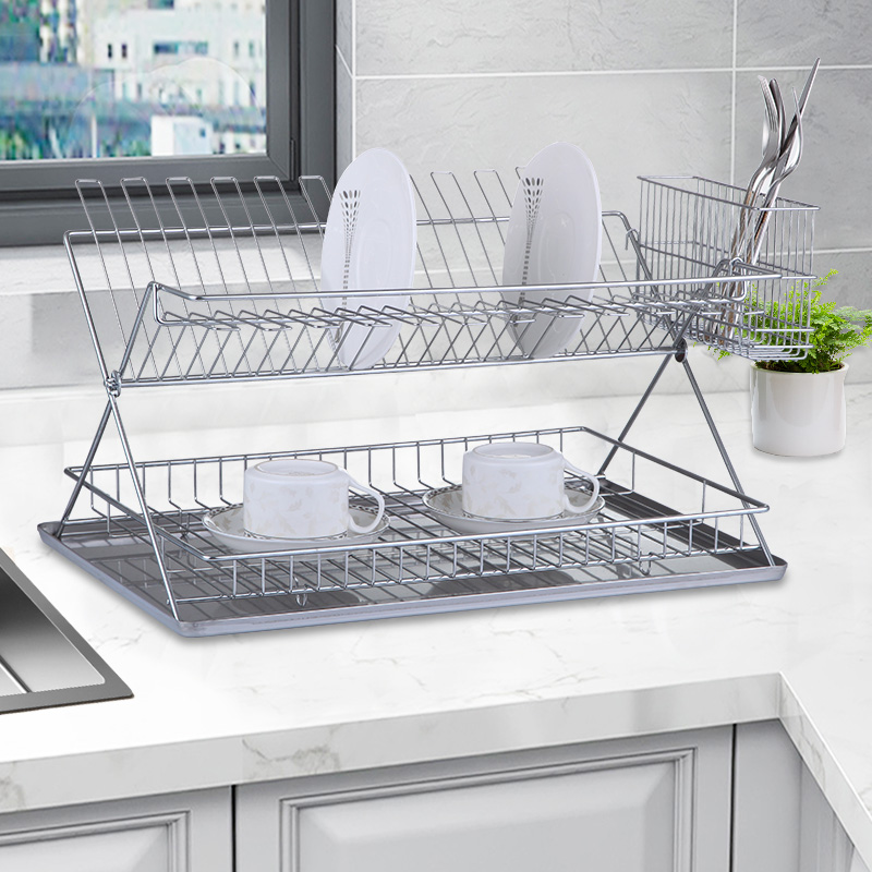 2 Tier Folding Dish Rack with Tray