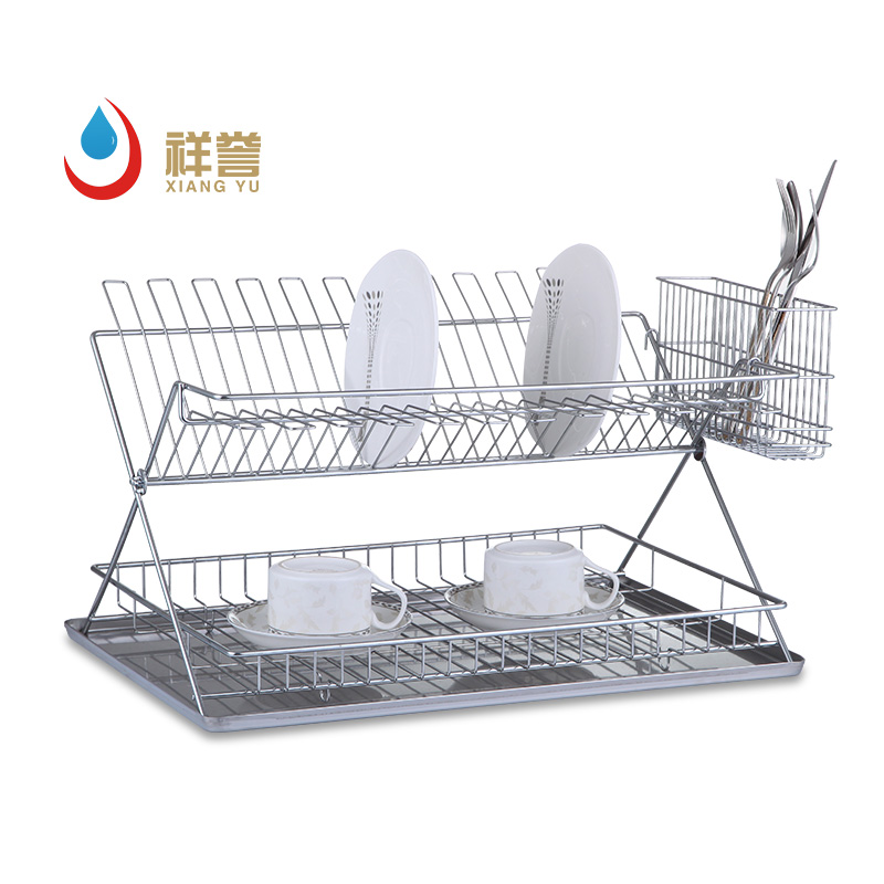 2 Tier Folding Dish Rack with Tray