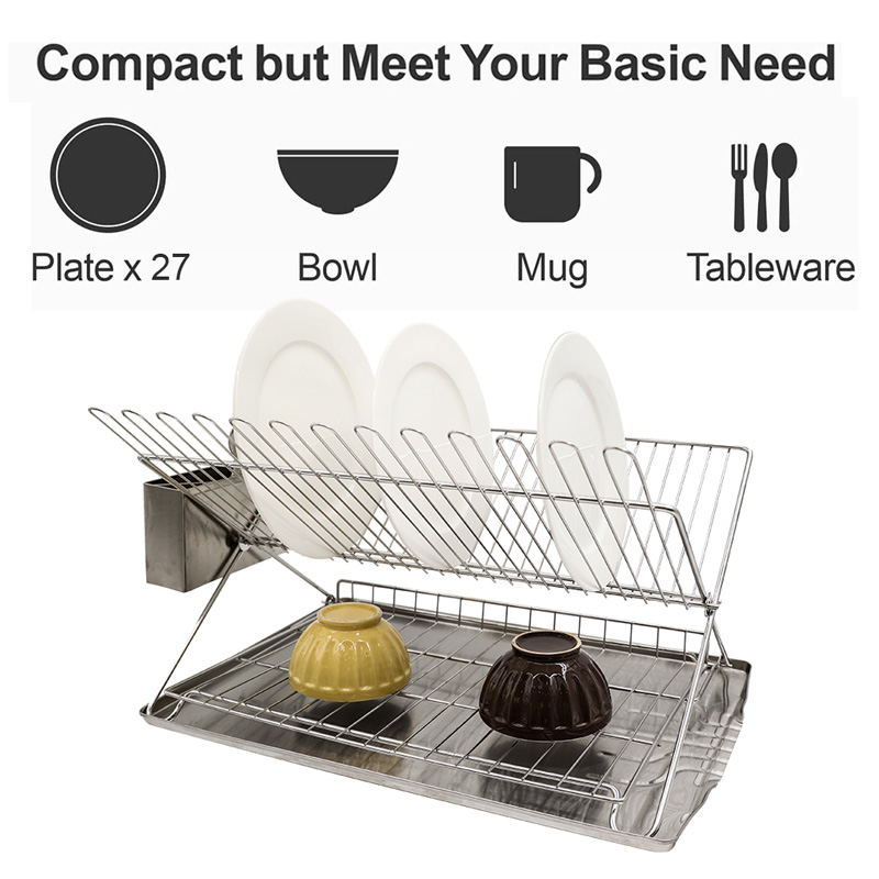 2 Tier Metal Dish Rack with Stainless Steel Tray