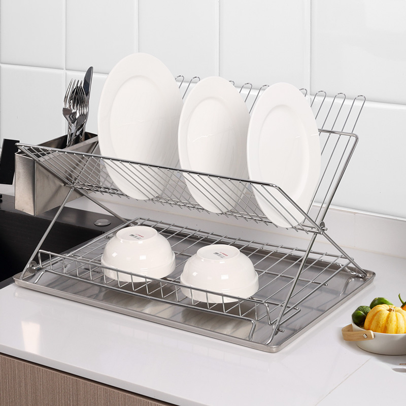 2 Tier Metal Dish Rack with Stainless Steel Tray