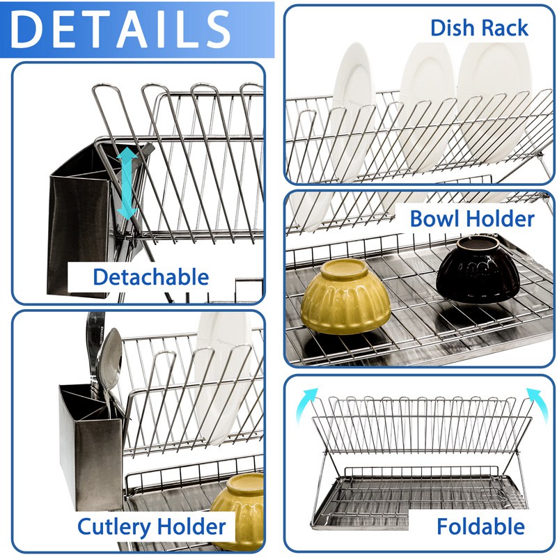 2 Tier Metal Dish Rack with Stainless Steel Tray