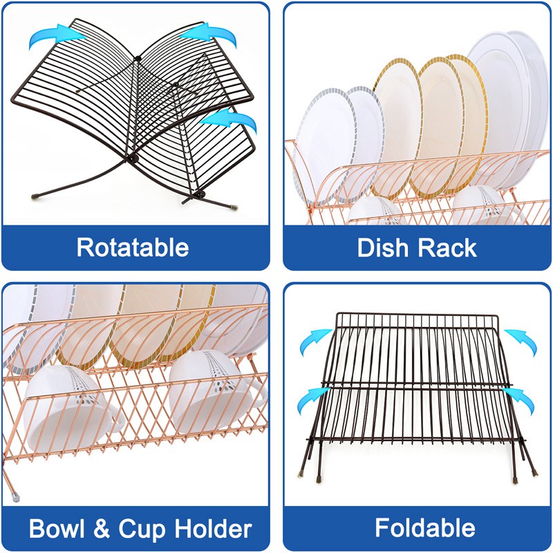 2 Tier Foldable Copper Dish Rack