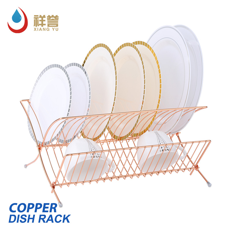 2 Tier Foldable Copper Dish Rack