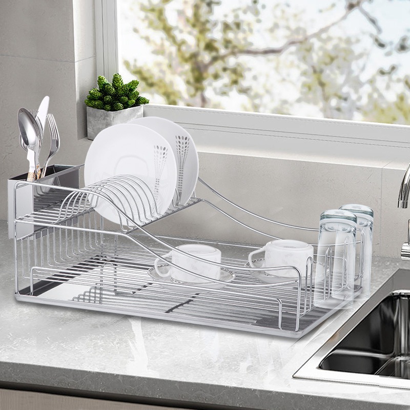 Stainless steel 2 Tier Dish Rack with Drainboard