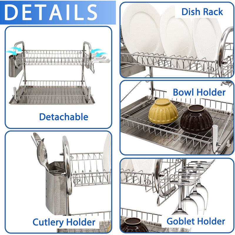 Large Capacity 2 Tier Dish Drying Rack