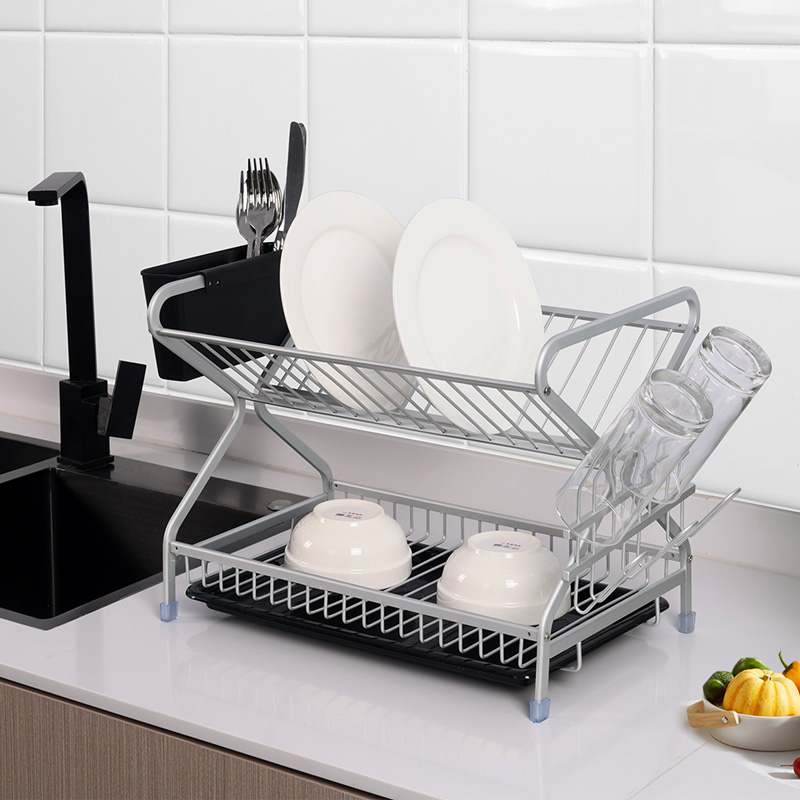 Non-Slip Aluminum Drain Dish Rack