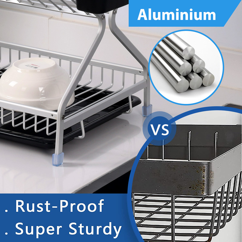 Non-Slip Aluminum Drain Dish Rack