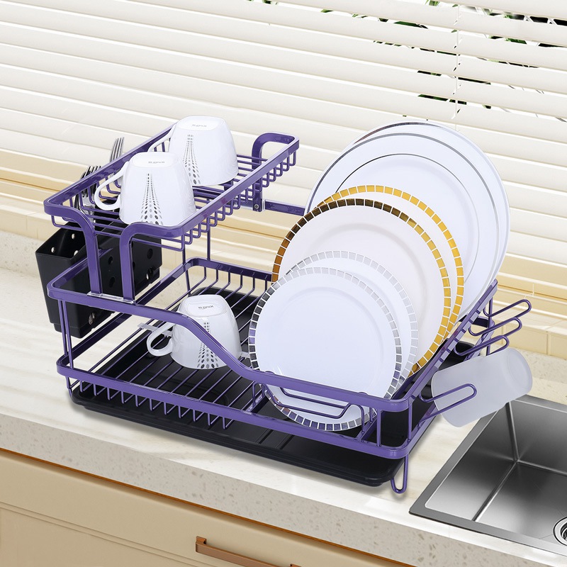 2 Layer Storage Dish Rack with Drain Board