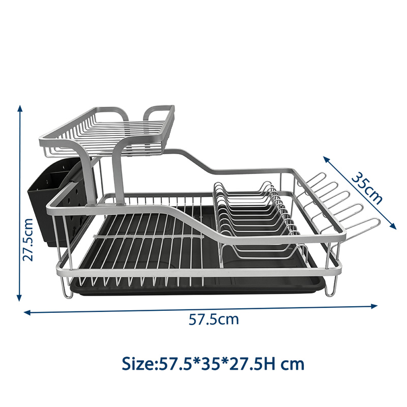 2 Layer Storage Dish Rack with Drain Board