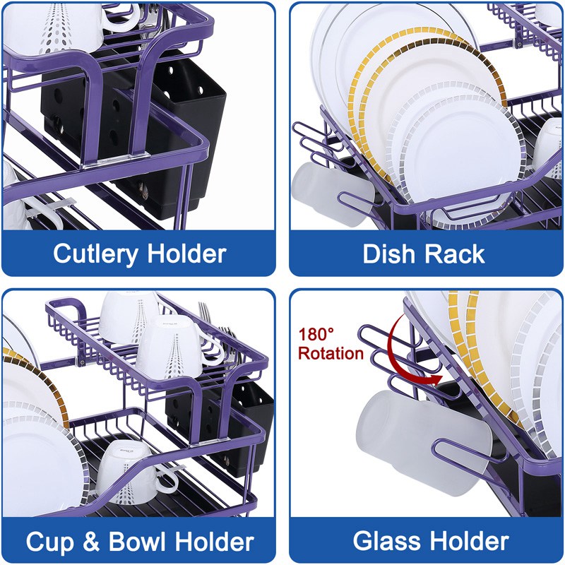 2 Layer Storage Dish Rack with Drain Board