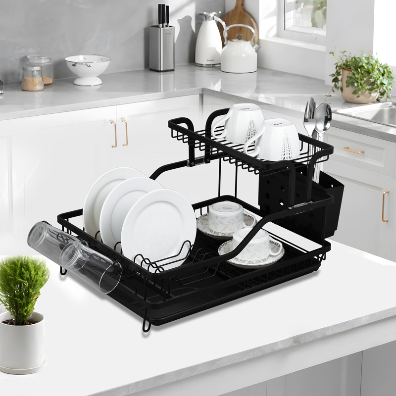 2 Layer Storage Dish Rack with Drain Board