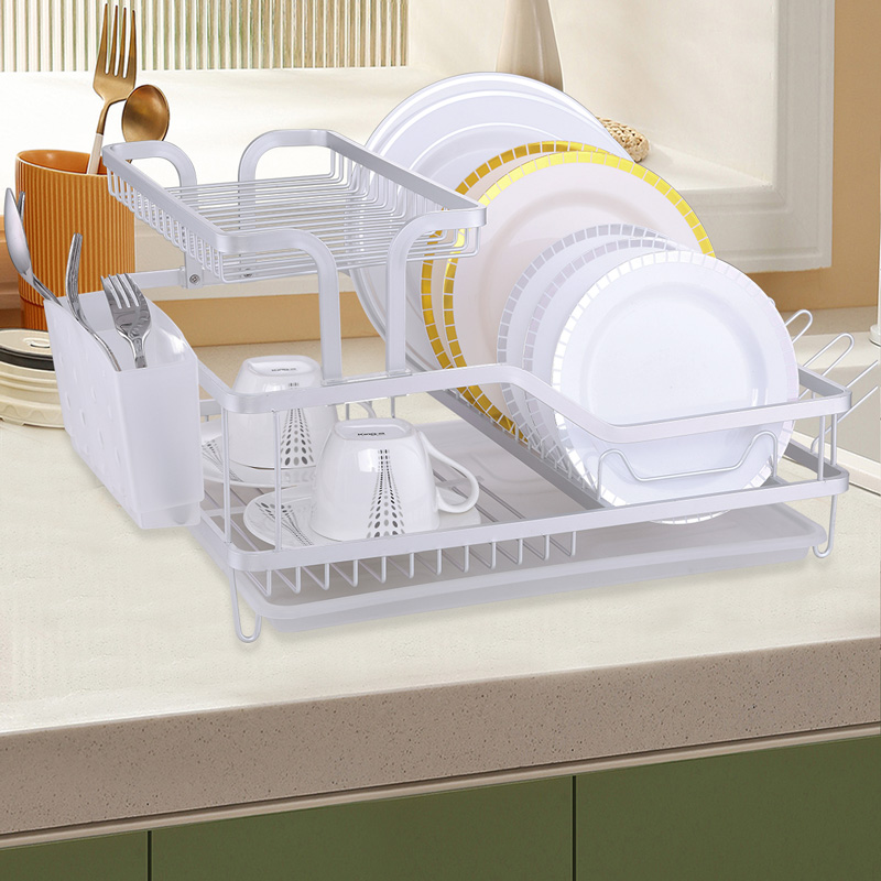 2 Layer Storage Dish Rack with Drain Board