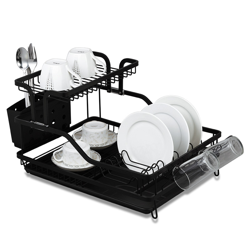 2 Layer Storage Dish Rack with Drain Board