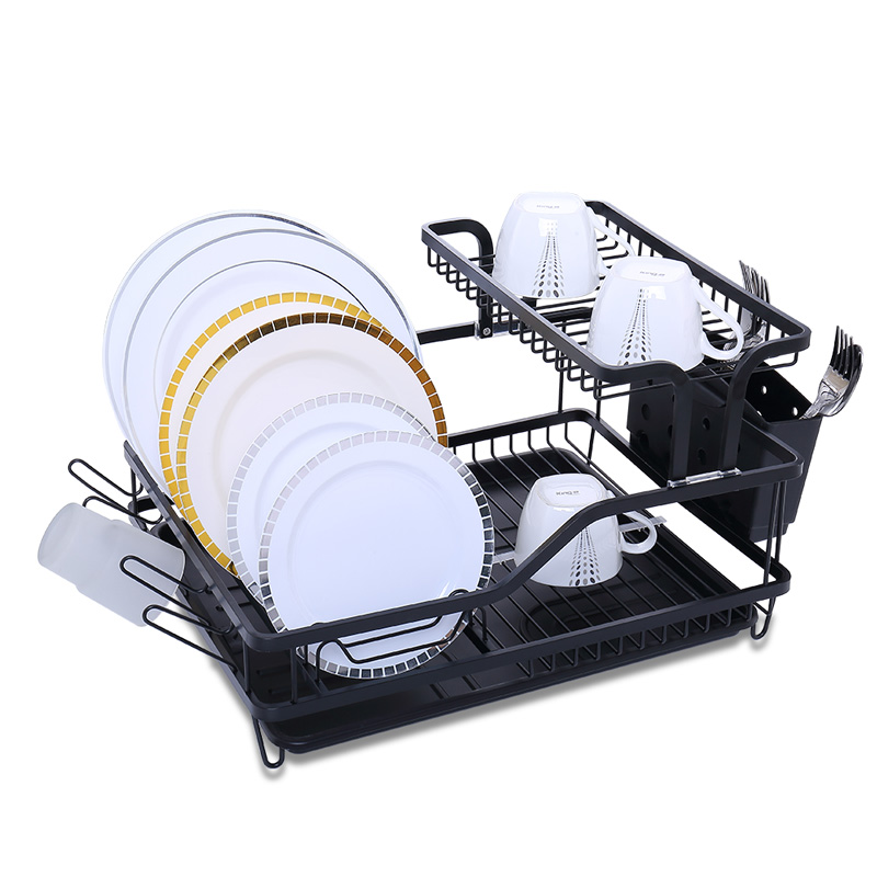 2 Layer Storage Dish Rack with Drain Board