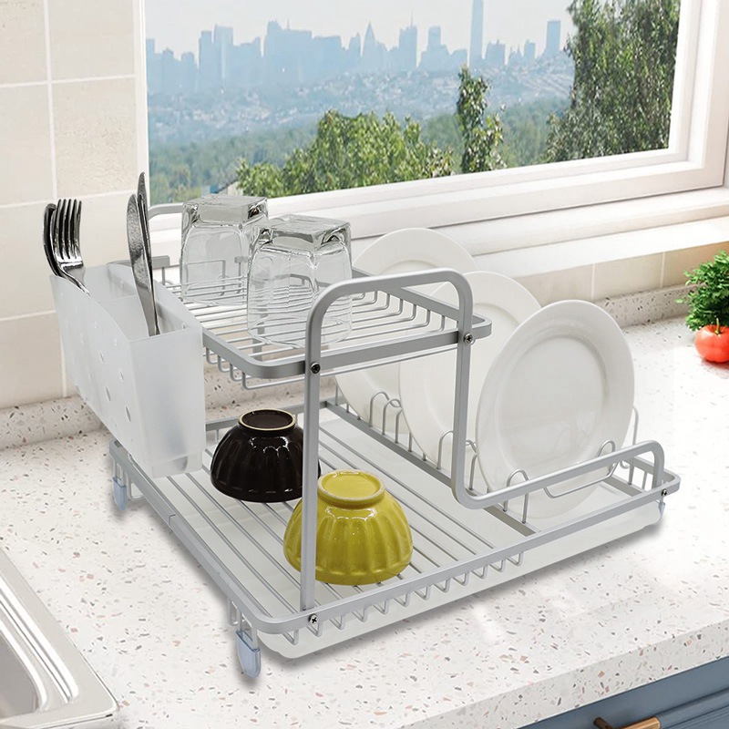 Kitchen Aluminum 2 Tier Utensils Rack