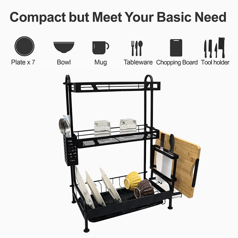 3 Tier Iron Dish Rack with Adjustable Shelf