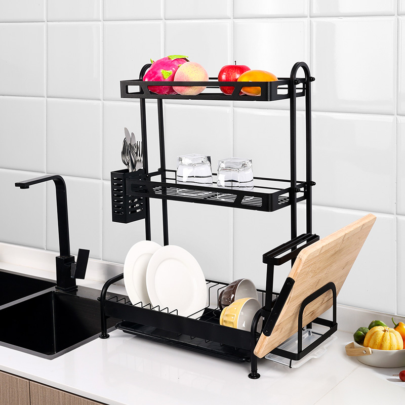 3 Tier Iron Dish Rack with Adjustable Shelf