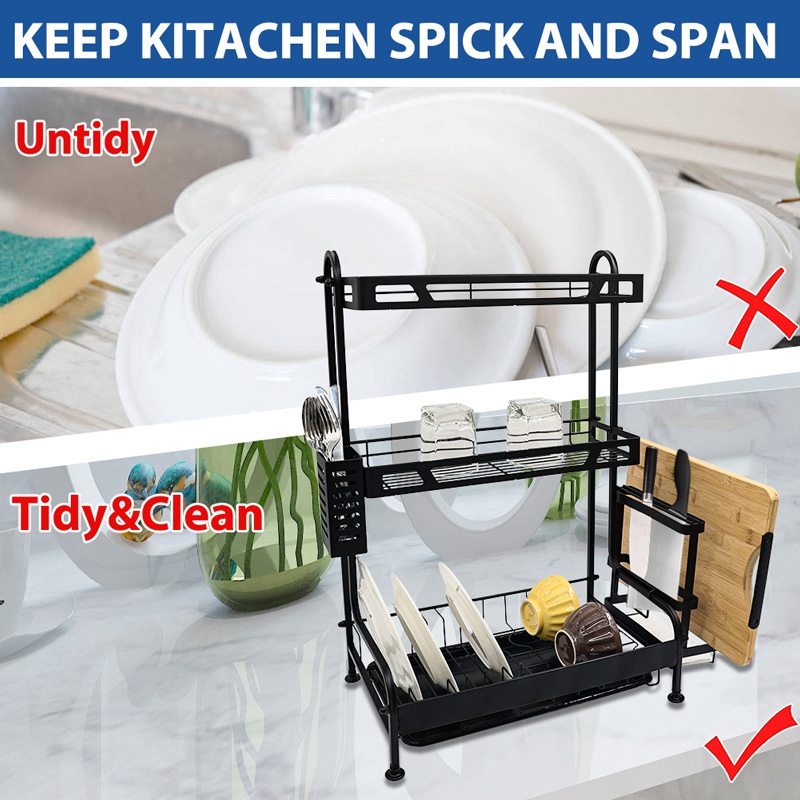 3 Tier Iron Dish Rack with Adjustable Shelf