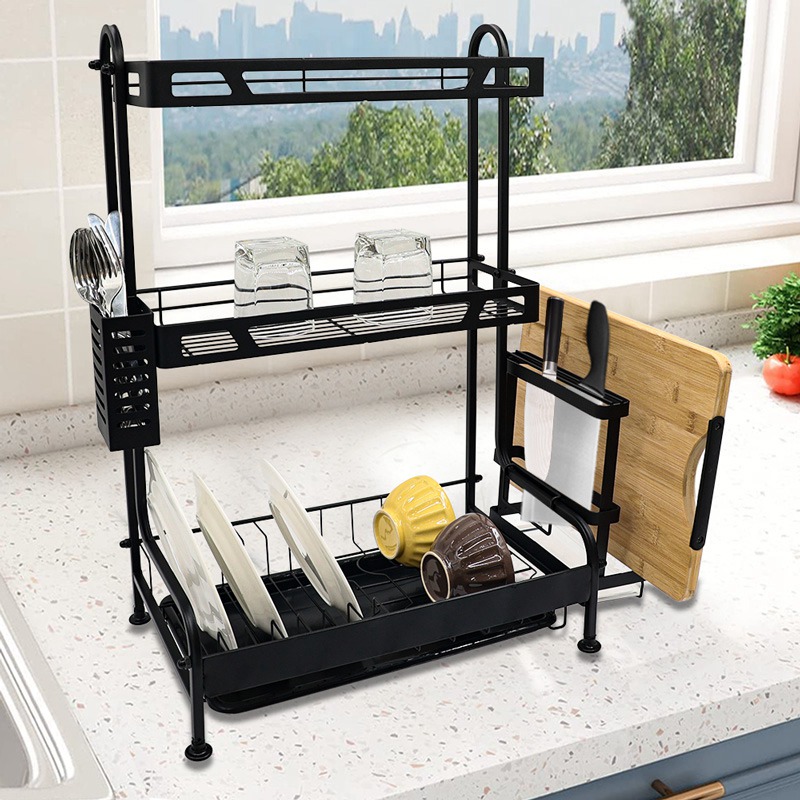 3 Tier Iron Dish Rack with Adjustable Shelf