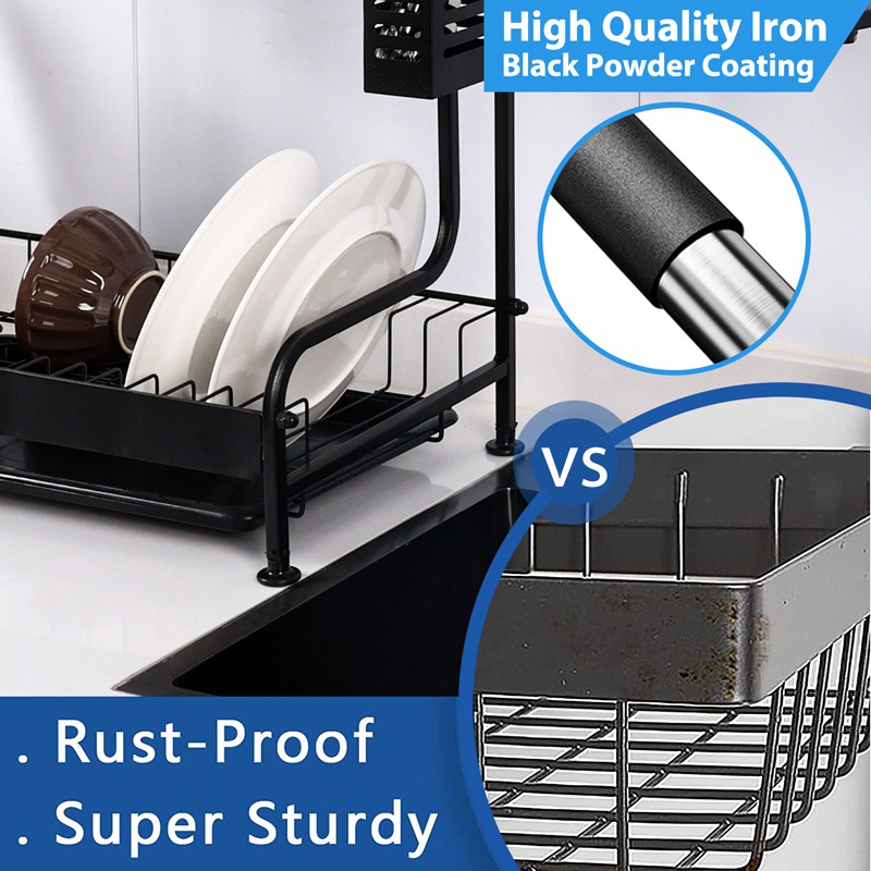 3 Tier Iron Dish Rack with Adjustable Shelf