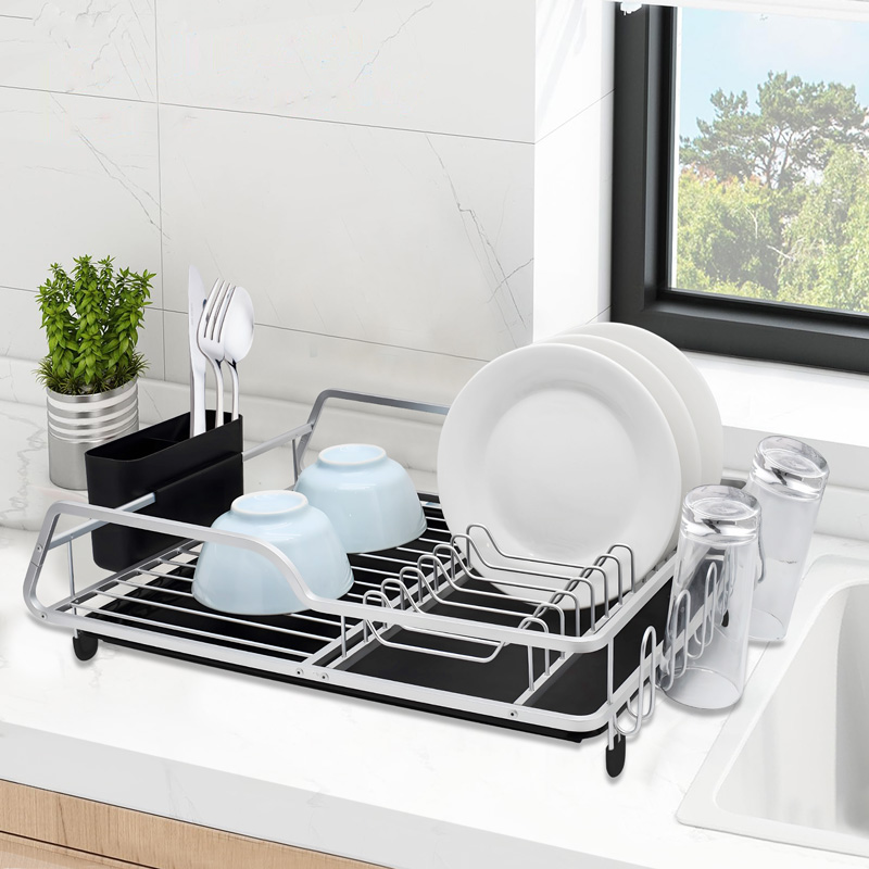 Single-Tier Dish Drying Rack with Tray