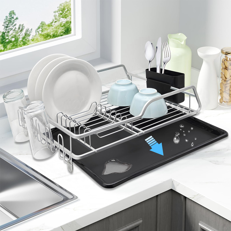 Single-Tier Dish Drying Rack with Tray