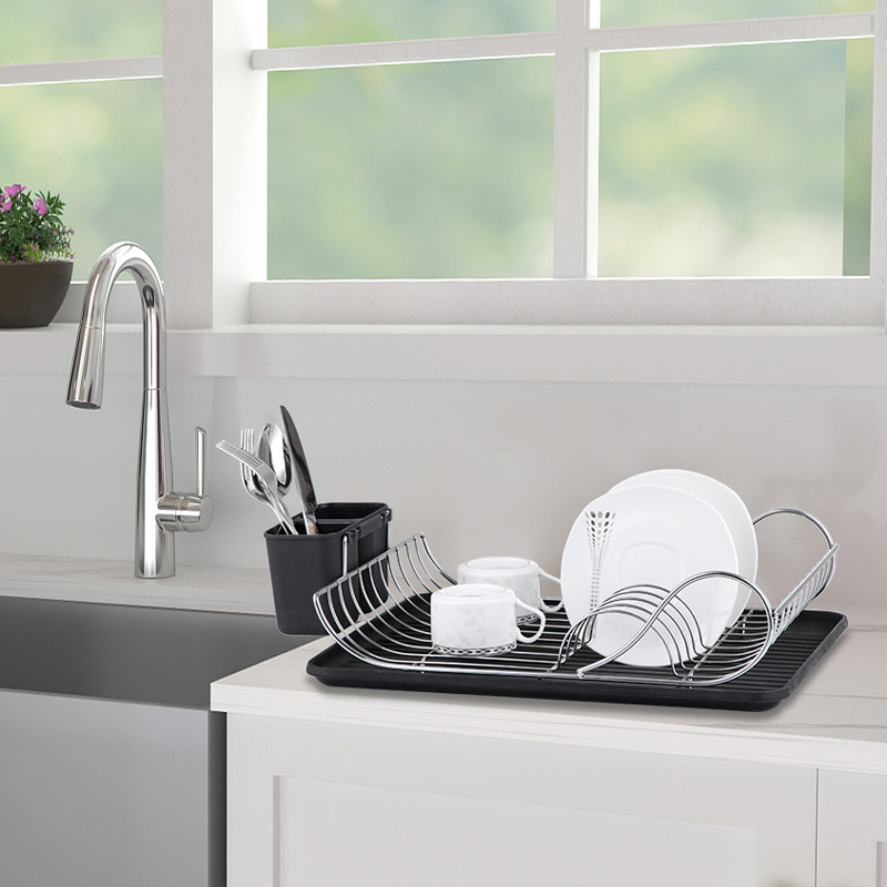 Iron Single-Tier Dish Draining Rack with Tray