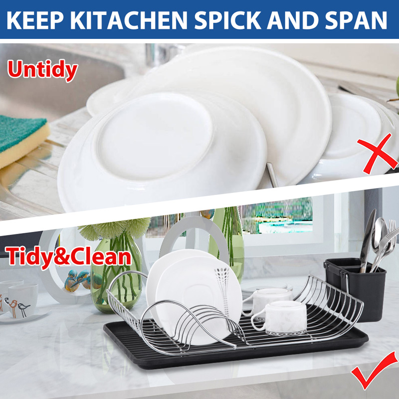 Iron Single-Tier Dish Draining Rack with Tray