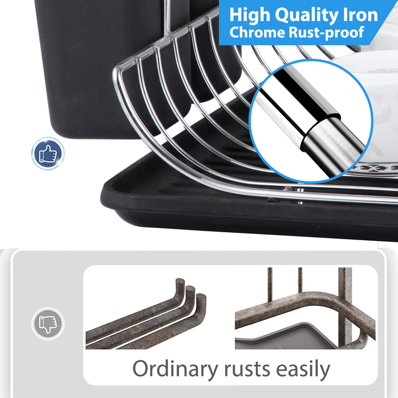 Iron Single-Tier Dish Draining Rack with Tray