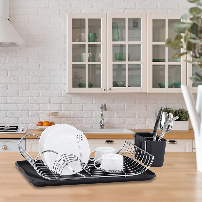 Iron Single-Tier Dish Draining Rack with Tray