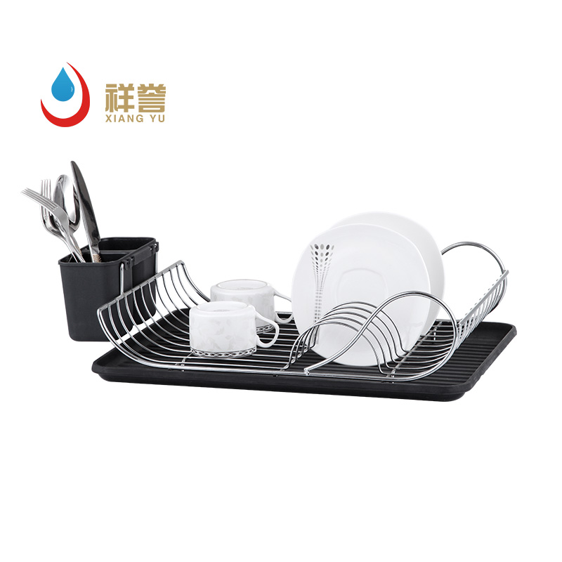 Iron Single-Tier Dish Draining Rack with Tray