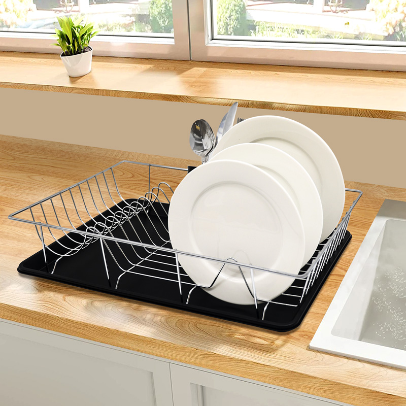 Single-Tier Dish Rack with Drain Tray