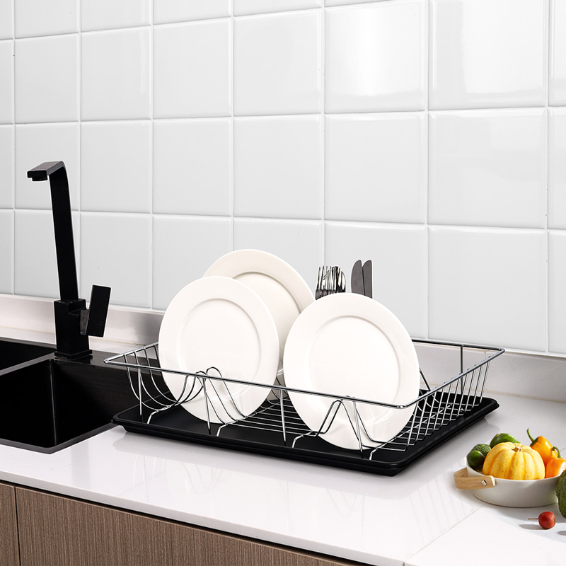 Single-Tier Dish Rack with Drain Tray