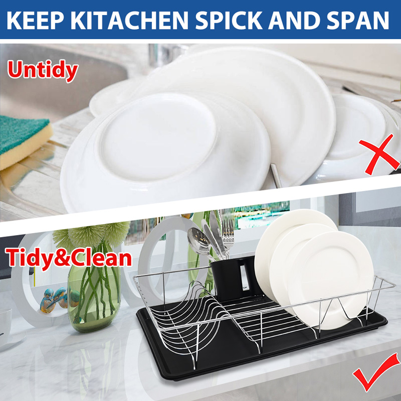 Single-Tier Dish Rack with Drain Tray