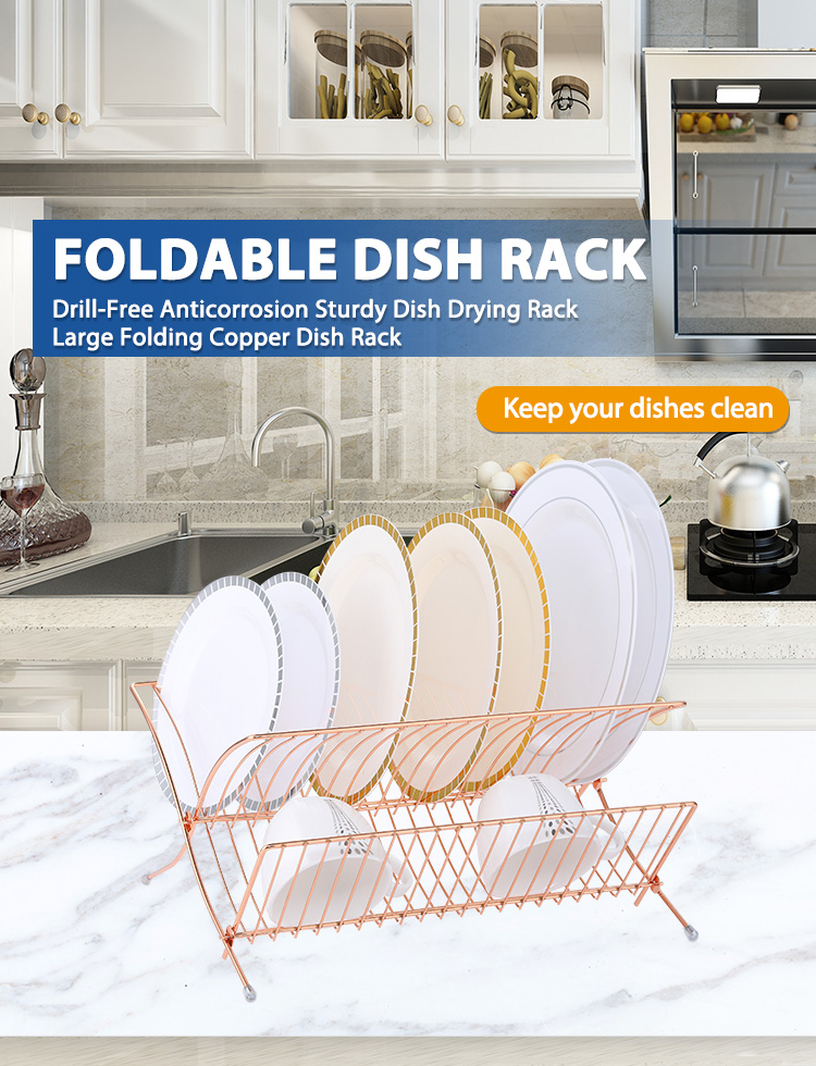 2 Tier Foldable Copper Dish Rack