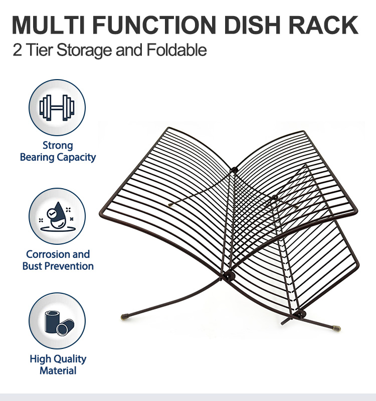 2 Tier Foldable Copper Dish Rack