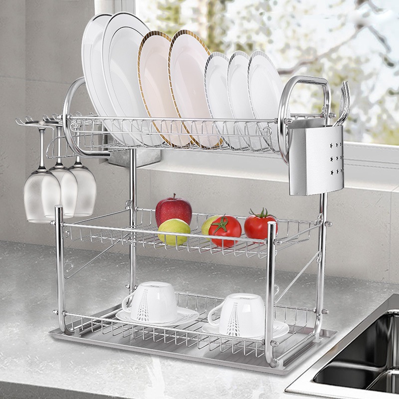 Stainless steel 3 Tier Dish Rack with Drain Tray