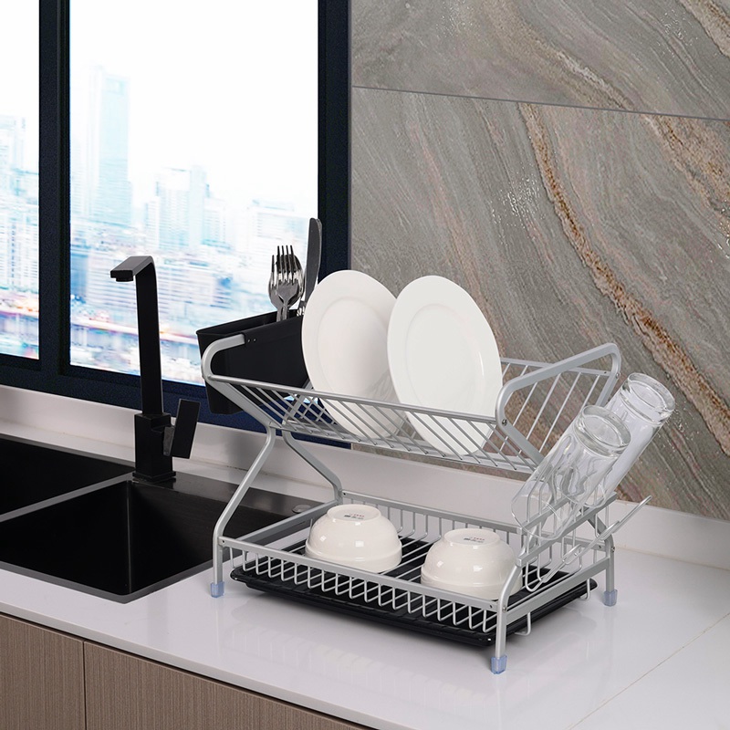 Non-Slip Aluminum Drain Dish Rack