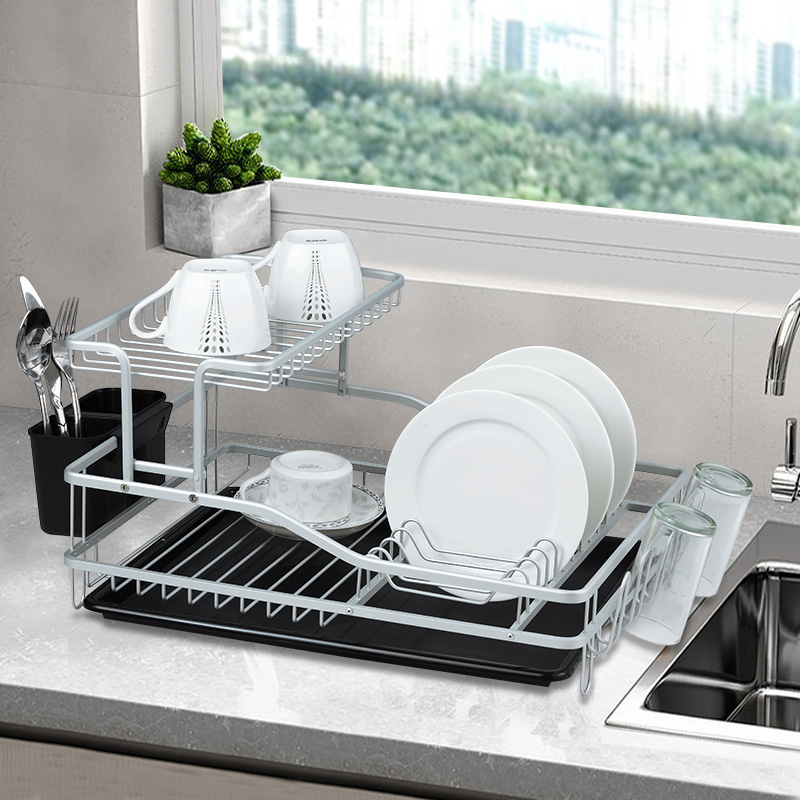 2 Tier Dish Drainer Rack With Tray